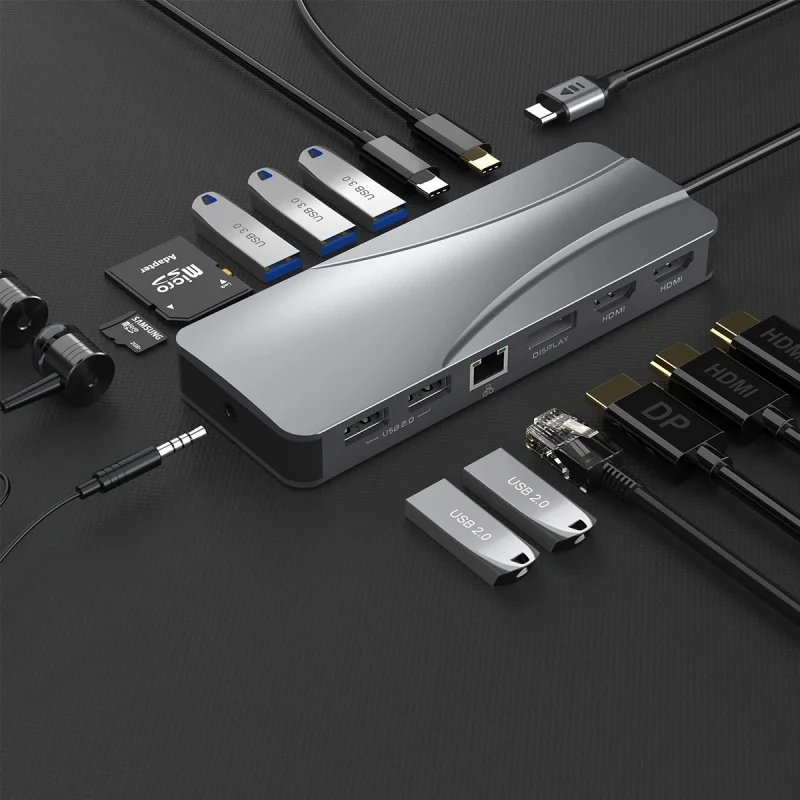 Customized 14 in 1 USB C 3.1 Hub Multifunctional Type-C Docking Station with 3.0 Interface in Stock