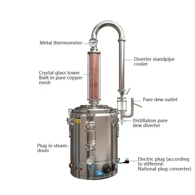 25L    Plug-in Damascus Rose Hydrosol Distiller Chamomile Hydrosol Pure Copper Mesh Essential Oil Equipment
