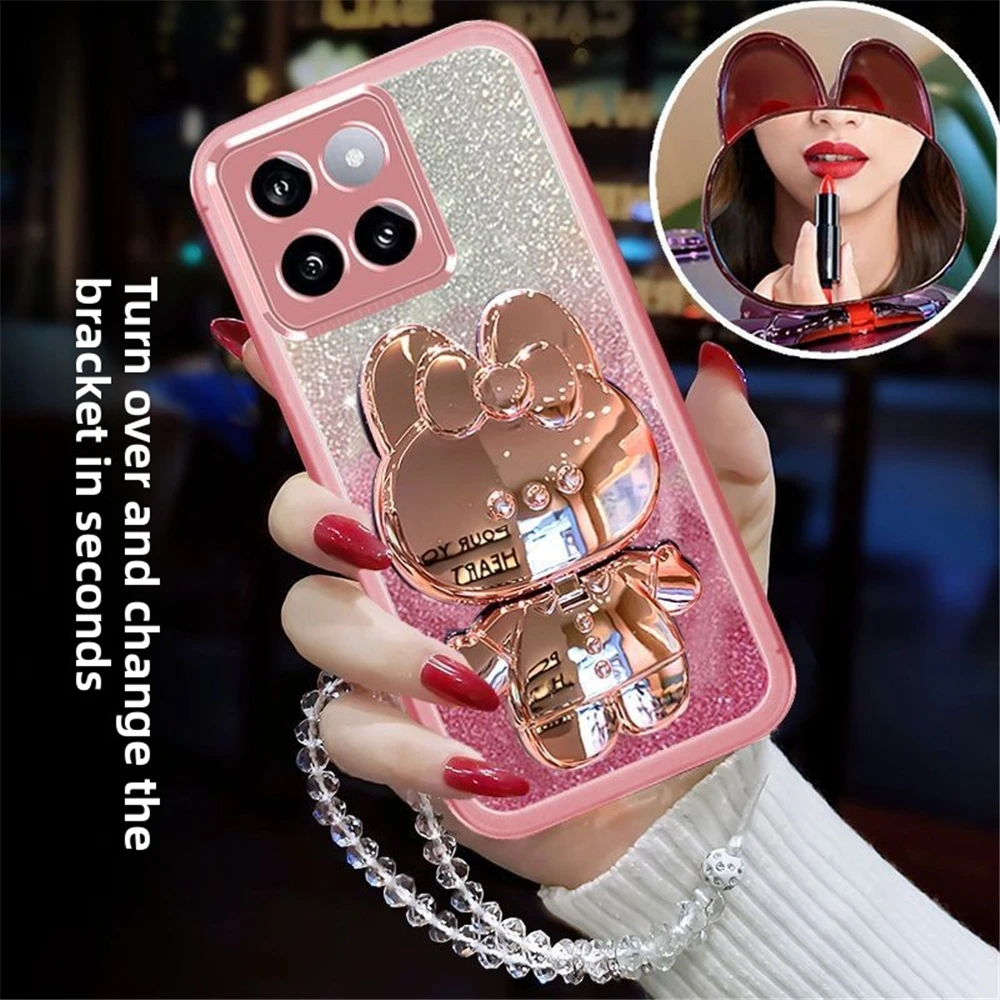 Crystal Bracelet Glitter Rabbit Mirror Holder Case For Motorola Moto Edge 60 Fusion 50 Pro Ultra 40 NEO Soft Silicon Phone Cover