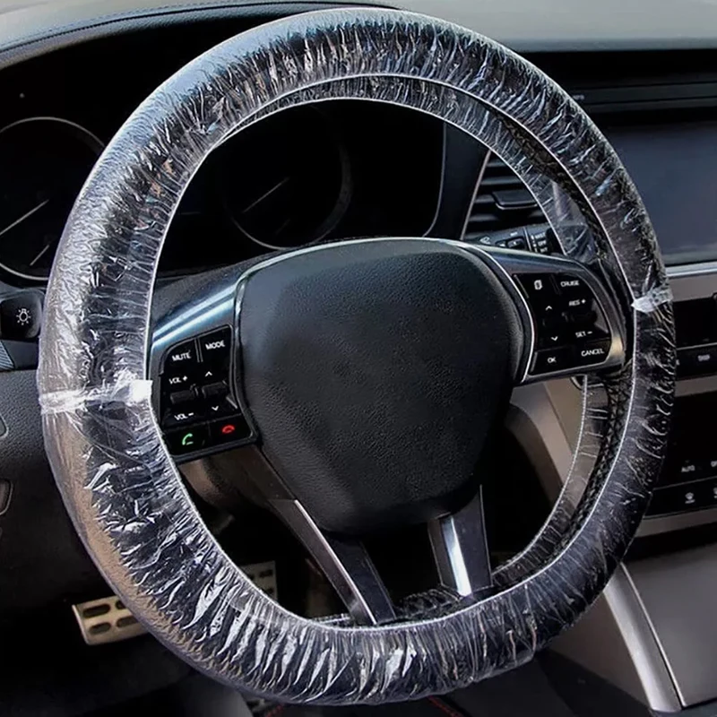 20pcs Universal Disposable Transparent Steering Wheel Cover Elastic Waterproof Plastic Safety Isolation Protection Accessories