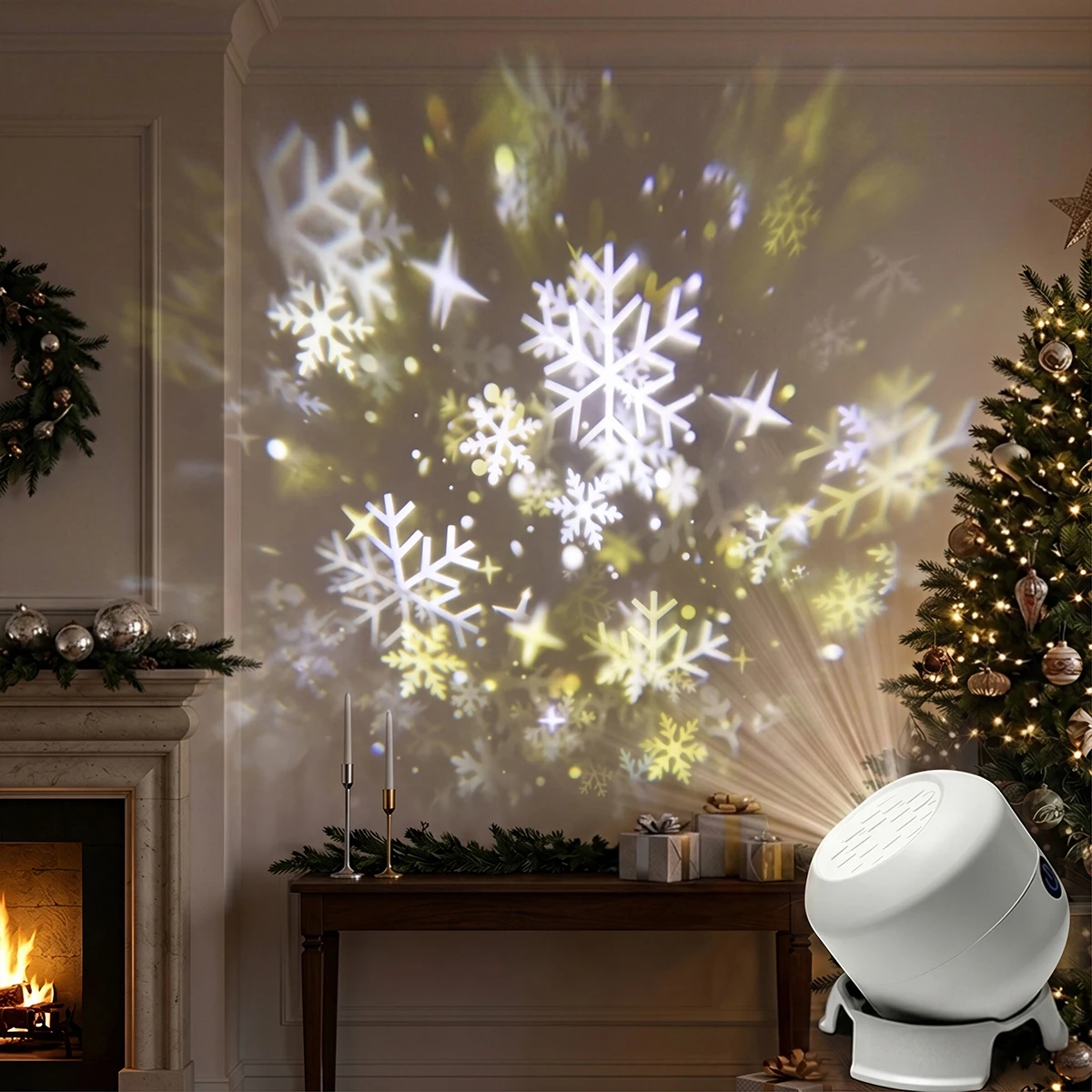 Snowflake Star Projector Lamp Winter 360°Rotating LED Night Light Dynamic Projection Lamp Bedroom Home Decor Atmosphere Lamp