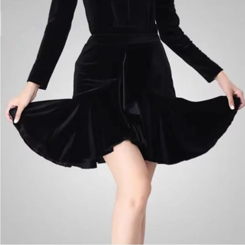 Velvet Latin Dance Skirt Female Adult Sexy Short Dress New Dance Performance Wavy-edge Skirt Professional Training Dance Dresses