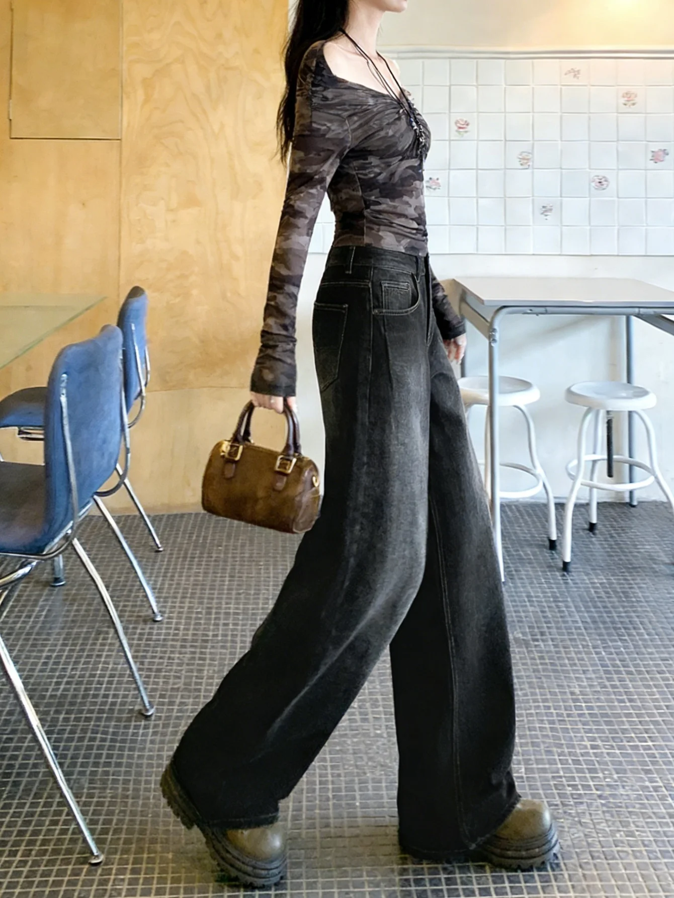 

Мужские брюки, свободные черные джинсы, одежда в стиле Y2K, оригинальные, без аксессуаров и ремней.