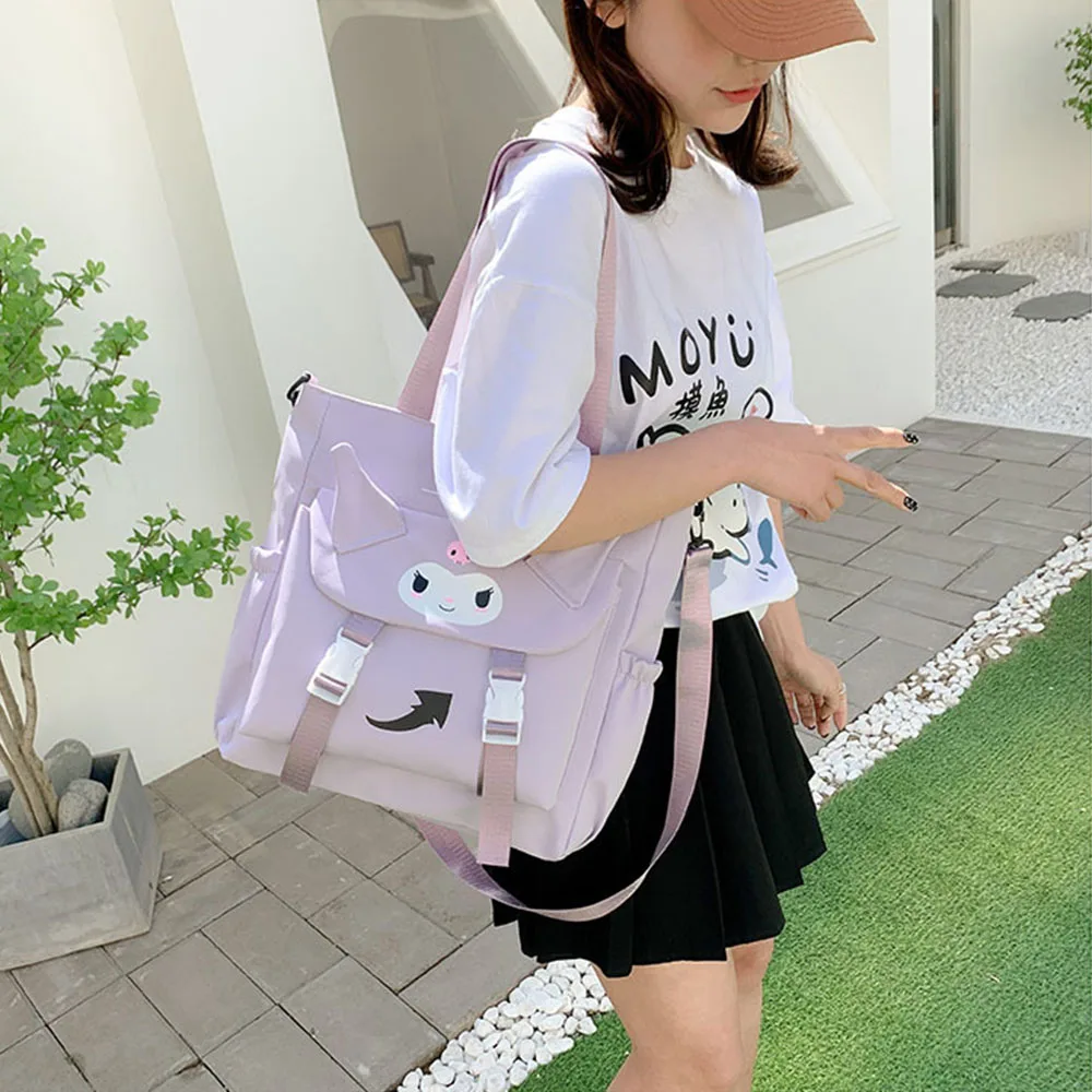 Kuromi Messenger Bag Sanrio Shoulder Bag Women\'s Simple Handbag Large Capacity Tote All-Match Backpacks College Students Satchel