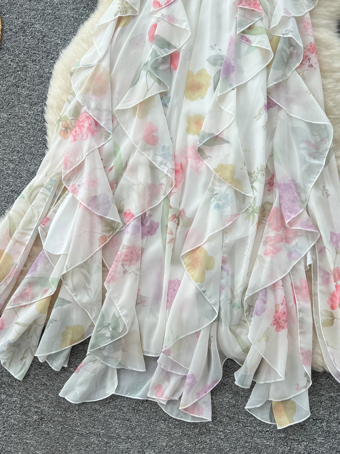 Romantisches Vaion Sle Blumendruck Maxi Dr Damen Sommerdesign Hängender Ne-Riemen Unregelmäßiger Saum A-Linie Dr