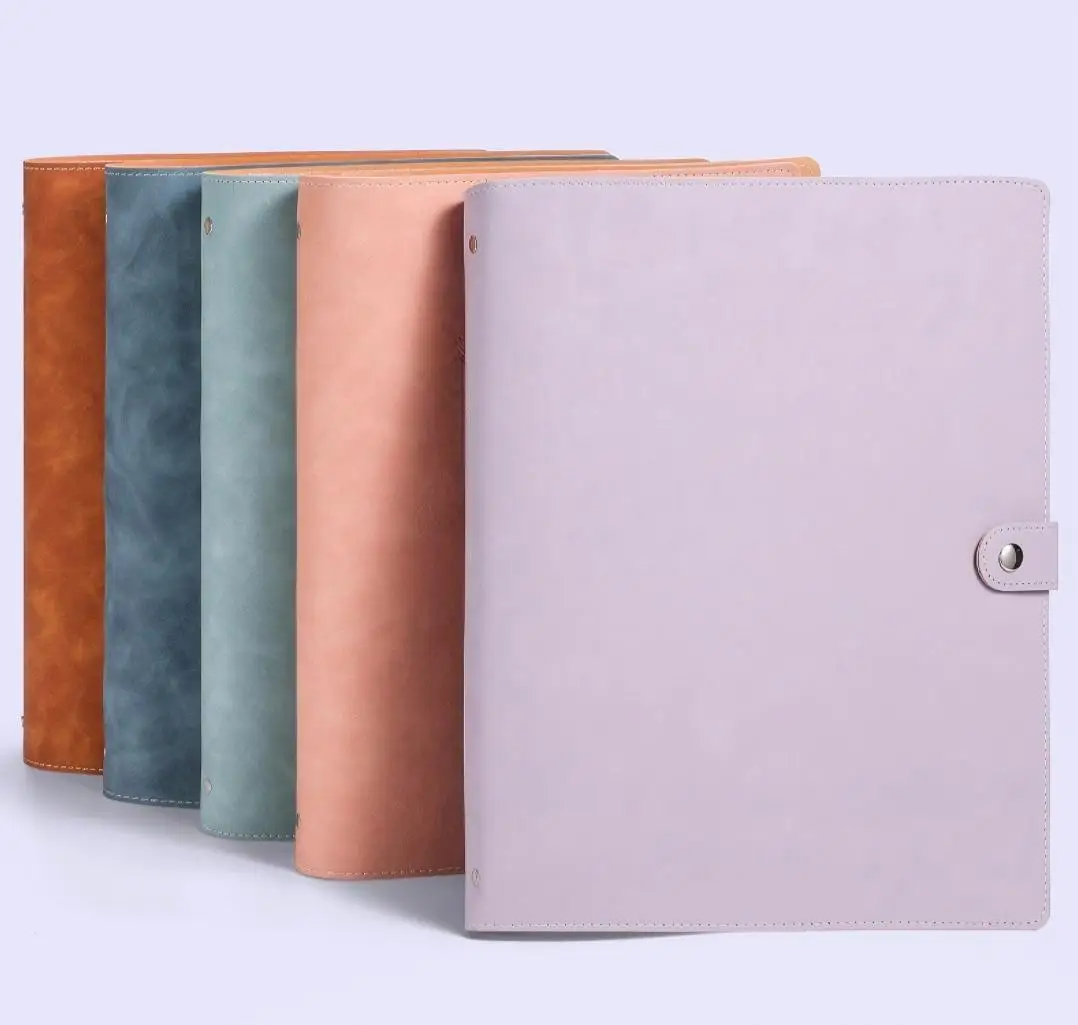 

A4 Soft PU Leather 4 rings Round Ring Binder Cover with Snap Button Closure for Loose Leaf Journal Planner Albums Notebook