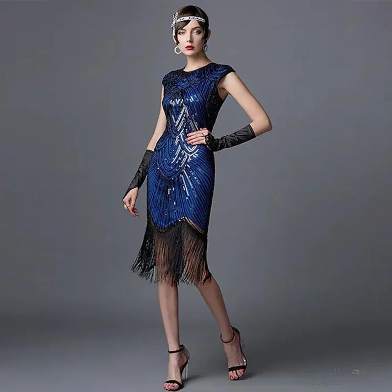 Abito da sera retrò Gatsby con paillettes fatto a mano Dr 920 Costume da spettacolo teatrale Collezione primaverile di abbigliamento etnico da donna