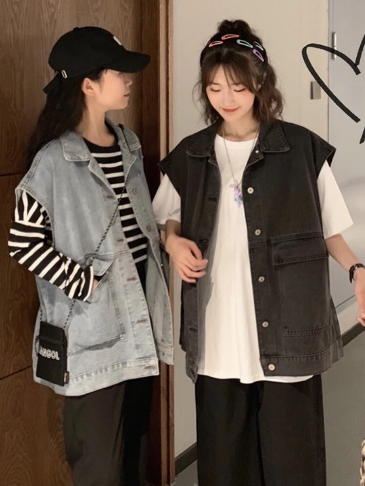 

Denim Vests Women Korean Style Simple Daily Young Lady Popular Fashion Summer Vintage Sister Minority Loose Street Leisure Chic