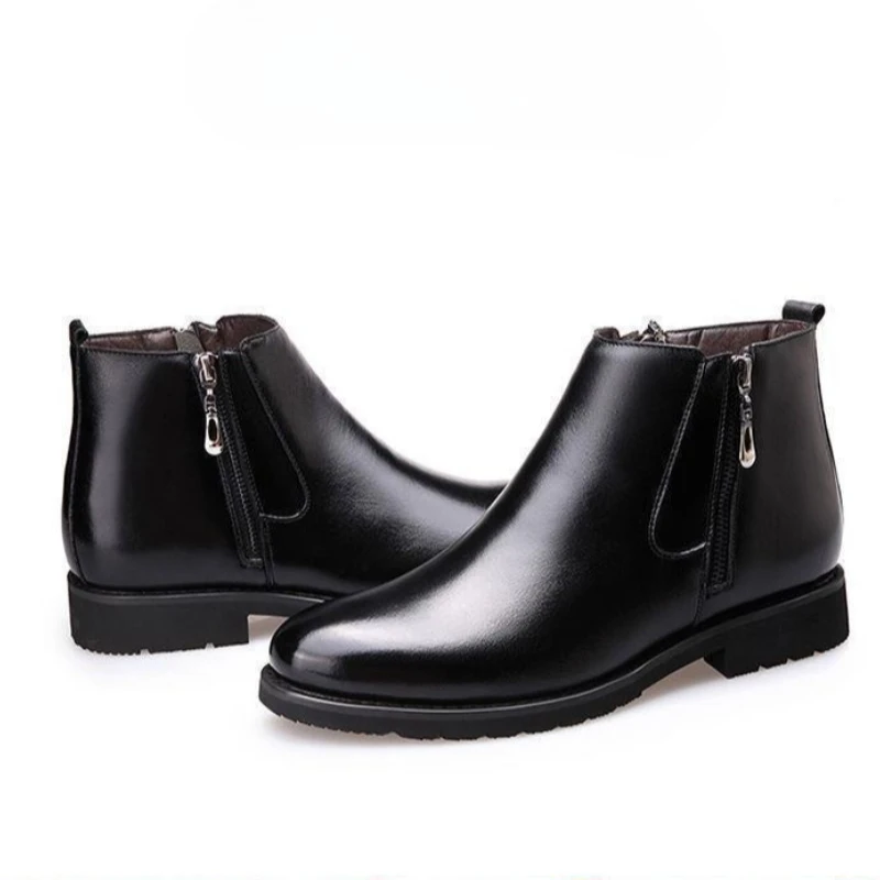 Men Winter Warm Boots Fashion Leather Casual Shoes Soft Sole Fleece Lined Snow Boots For Men Thick Warm Footwear