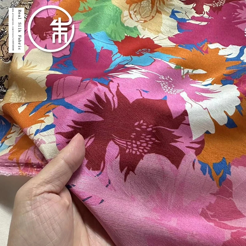 High Quality Flora Heavy Silk Real Silk Designer Fabric 22momme Stretch Dress Clothing Fabric Summer