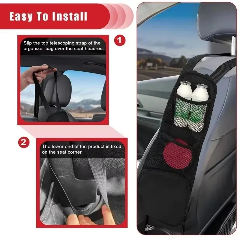

New for Car Seat Organizer Multi Pocket Mesh Pocket Drink Holder Styling Phone Holder Tool Side Storage Hanging Bag Car Seat