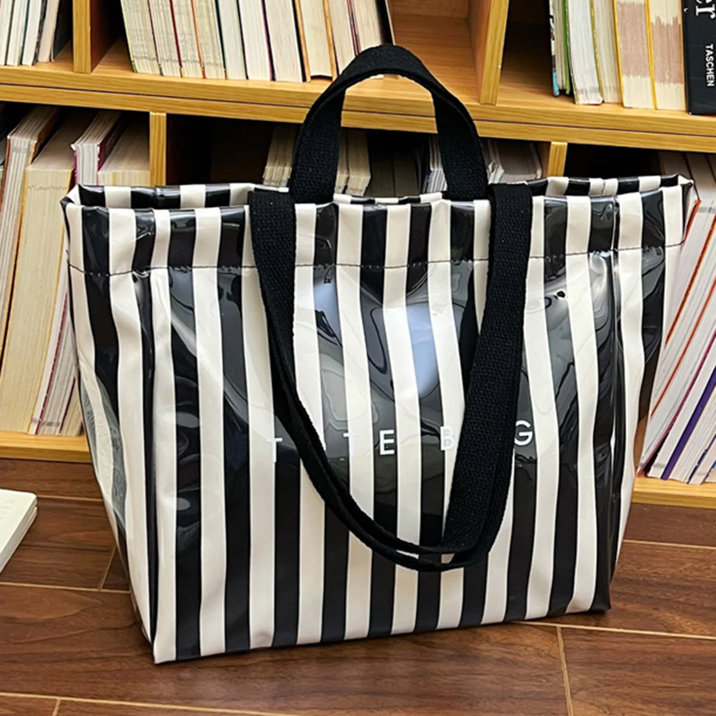 Korean Stripe Large Capacity Waterproof Tote Bag Women's Commuter Shopping Bag Lightweight Single Shoulder Bag Handbag