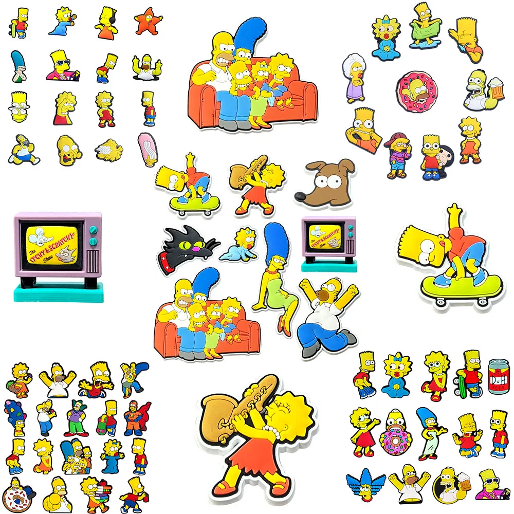 9-16pcs Hot toys Kawaii Simpson Shoe Charms For Slides Sandals, PVC Shoe Decorations Accessories For Christmas Gift Party Favor