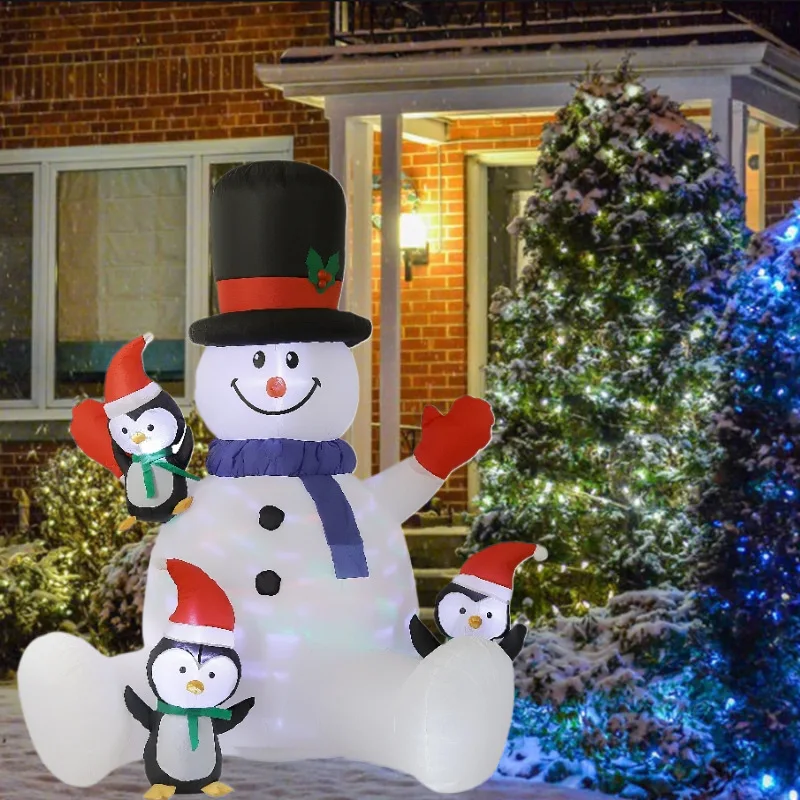 Christmas Inflatable Snowman Penguin Stacked Arhat with LED Lights Outdoor Party Christmas Decoration Garden Yard Props for Lawn