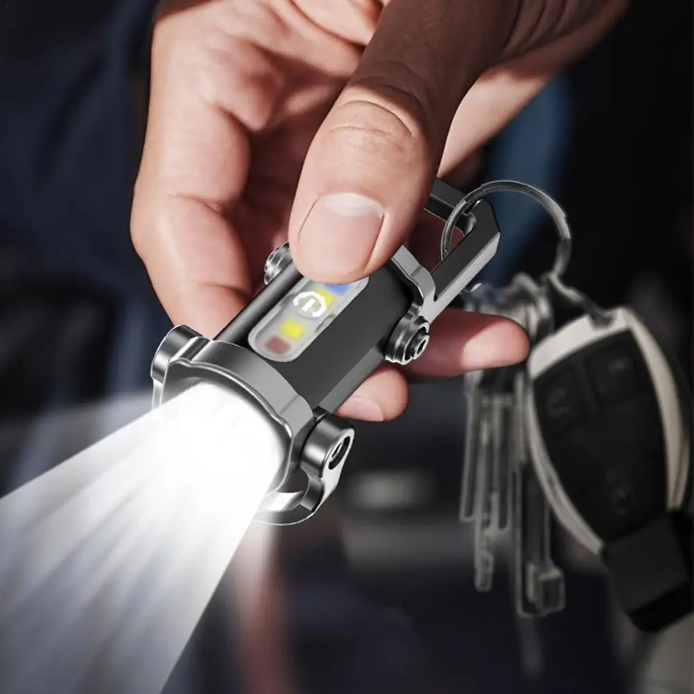 

7 Modes Flashlight COB Work Light TYPE-C Rechargeable LED Keychain Hanging Portable Light Waterproof Keyring Camping Pocket Lamp