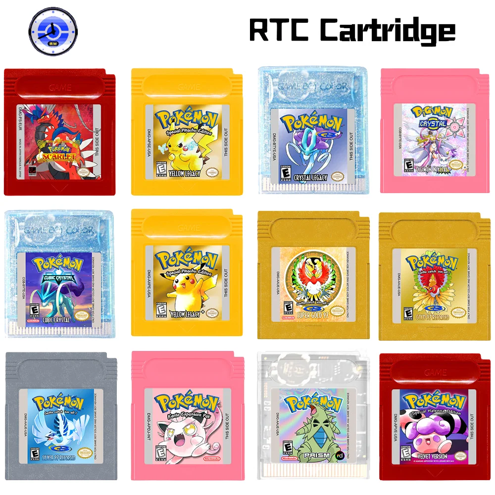 Reforged GBC Video Game RTC Cartridge Console Card Pokemon Series Scarlet Velvet Crystal Legacy Gold Silver Hobby Gift Toy