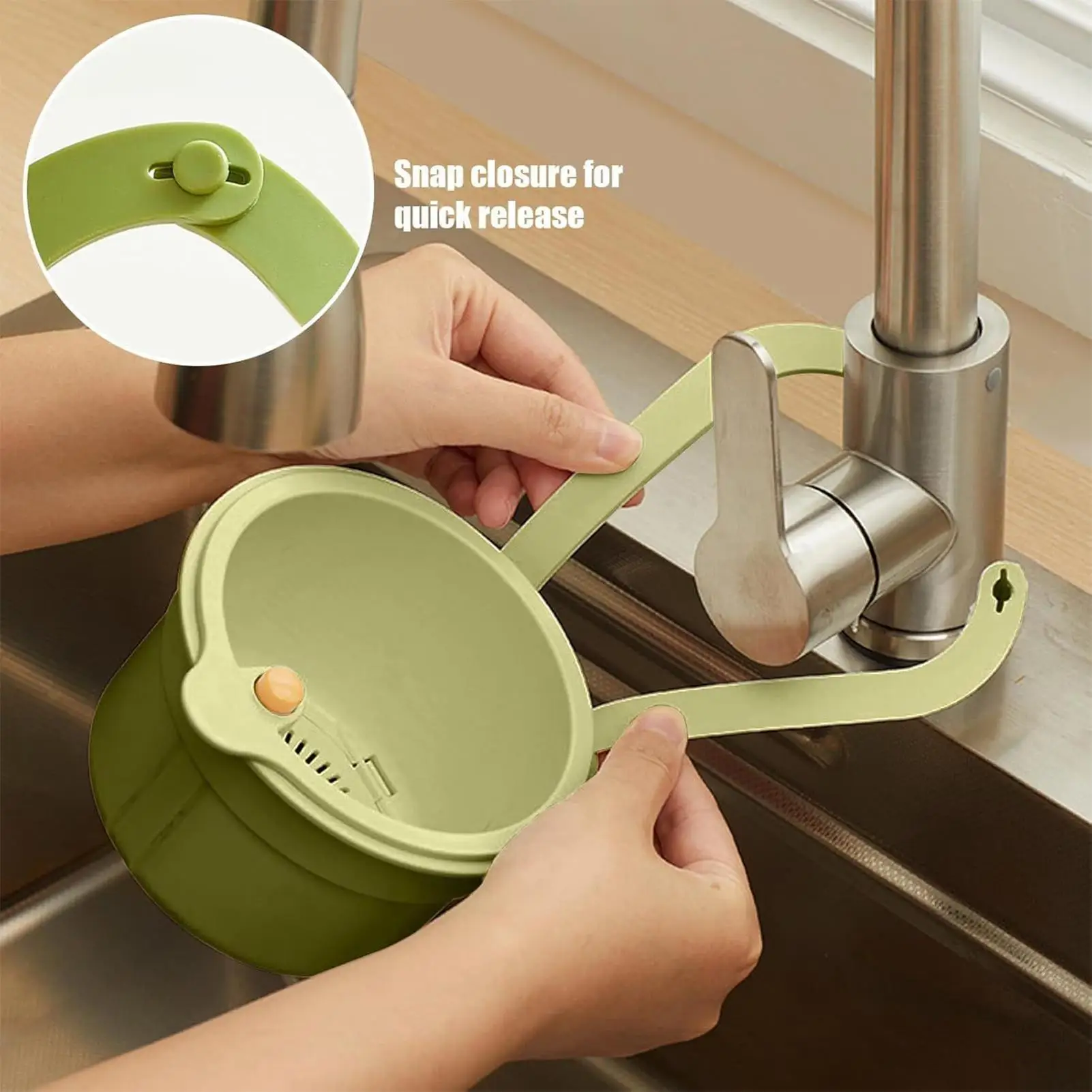 Sink Drain Basket  Hanging Strainer Basket Openable Press Auto Dumping Waste Catcher Faucet Hanging Draining Basket Trash Filter