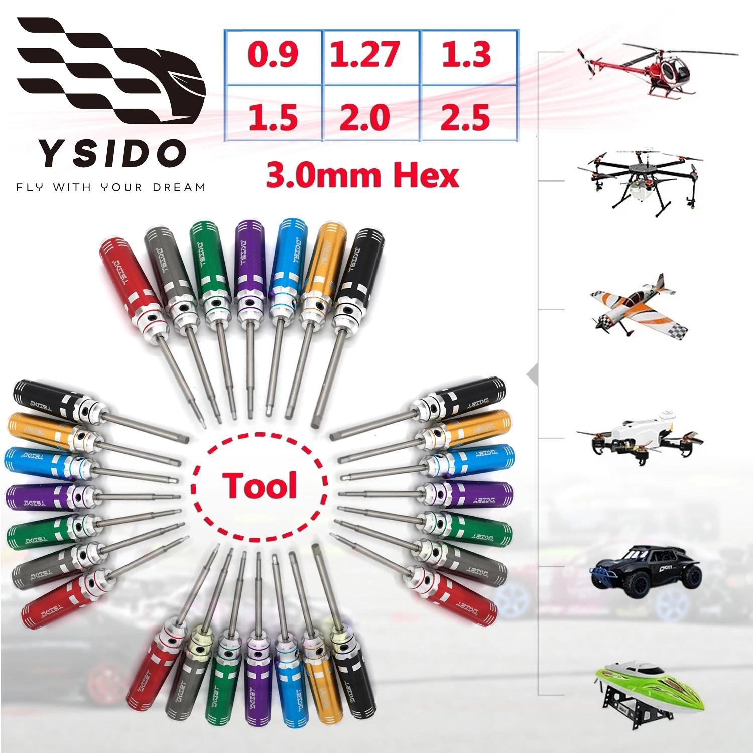 YSIDO 0.9/1.27/1.3/1.5/2.0/2.5/3.0mm Staal Hex schroevendraaier Gereedschap Kit voor RC Auto Boot Helikopter Vliegtuig Drone Vliegtuigen Model