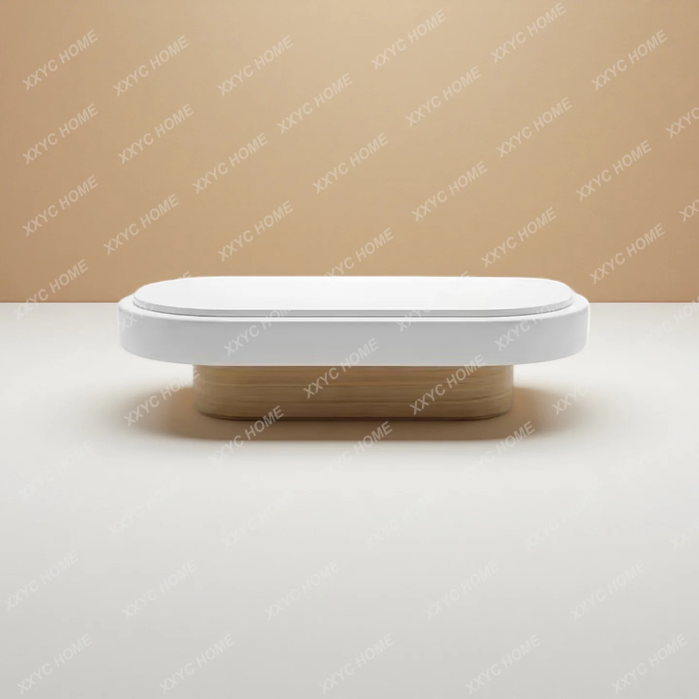 Light luxury oval coffee table, modern simple solid wood white countertop, small apartment living room coffee table