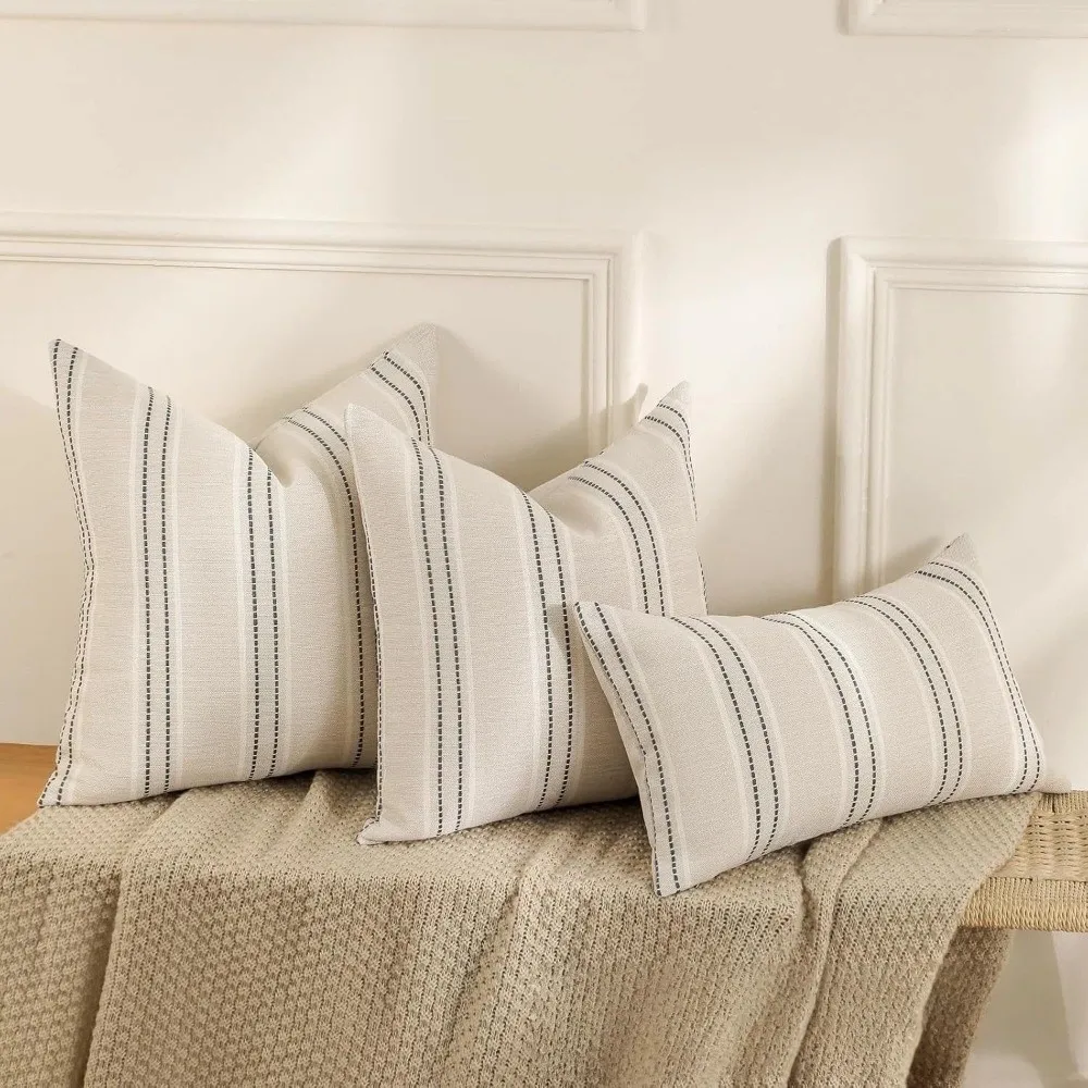 New Striped Pattern Cushion Covers Linen Bohemian Throw Pillow Covers 18x18 12x20in Square Textured Pillow Cases for Living Room