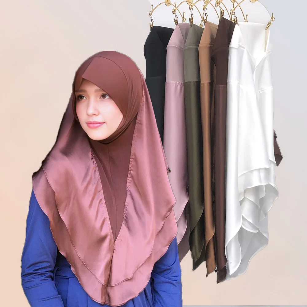 New Malay Turban Soft Double Layer Satin Scarf Muslim Women Hijab Instant Scarves Pull On Headscarf One Piece Amira Shawl Wraps