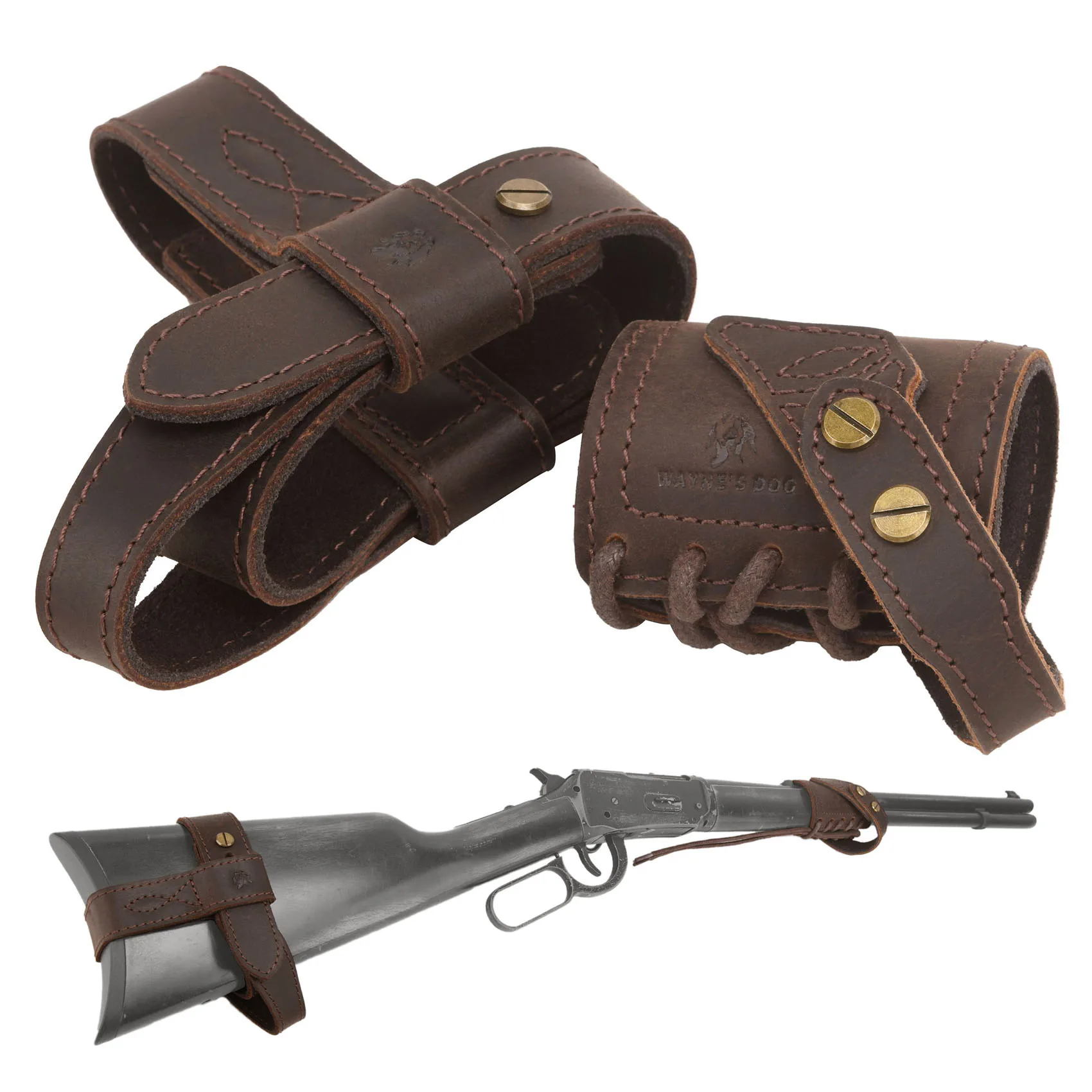 

WAYNE'S DOG Leather No Dril Leather Gun Stock Harness Stock Strapping Belt With Rifle Barrel Mount Sling Loop