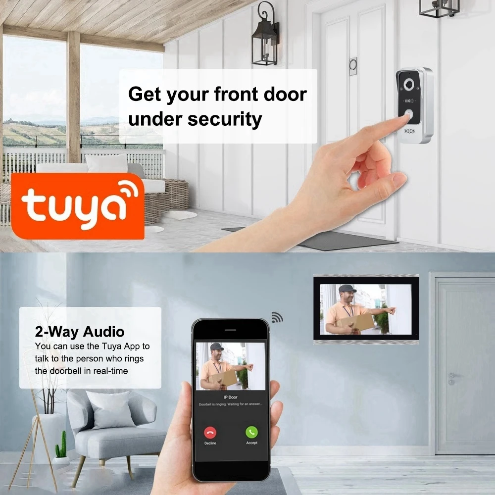 7Inch Tuya Smart Video Door Entry Phone Intercom System RFID Card 1080P Wireless Wifi Outdoor Doorbell Camera for Home Apartment