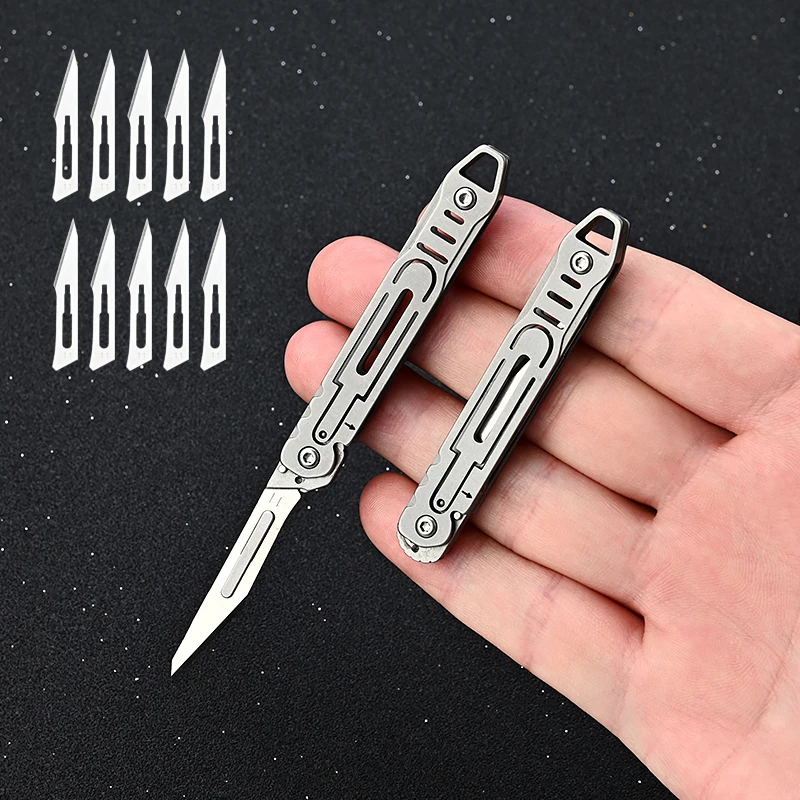 Mini Stainless Steel Scalpel Fast Open Folding Knife G10 Outdoor Survival Camping Portable EDC Tool 10pcs NO.11 Blades Free