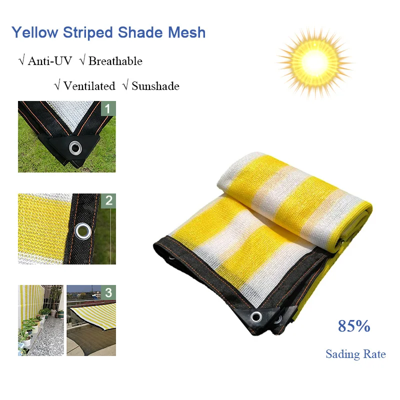 

Yellow Striped Shade Net Carport Roof Shade Net Flower Succulent Planting Mesh Thickened Breathable Garden Shelter