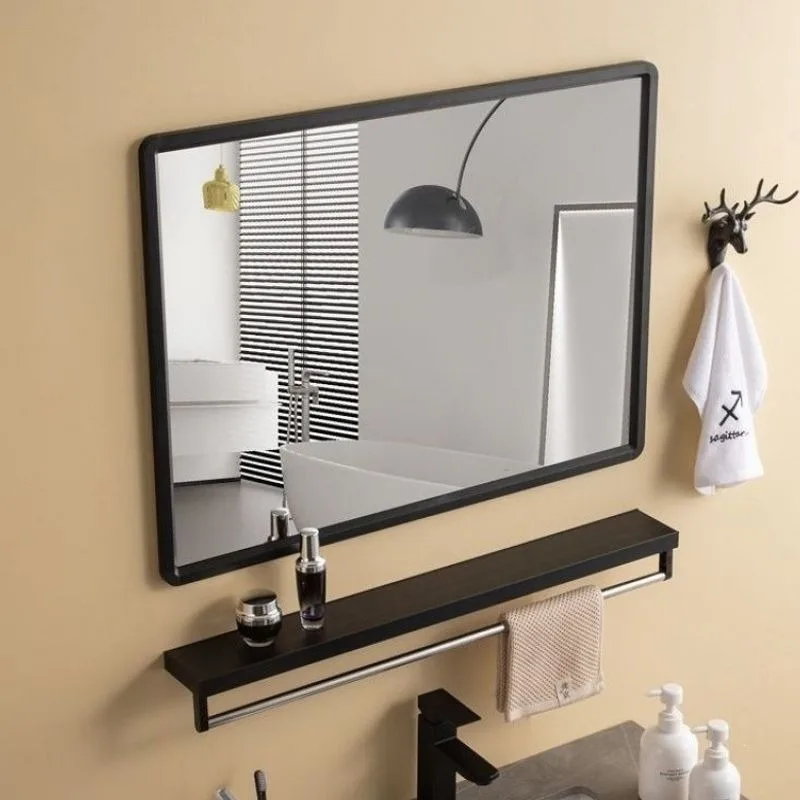 Square toilet, bathroom mirror with rack, no punching, wall-attached self-adhesive, hand washing