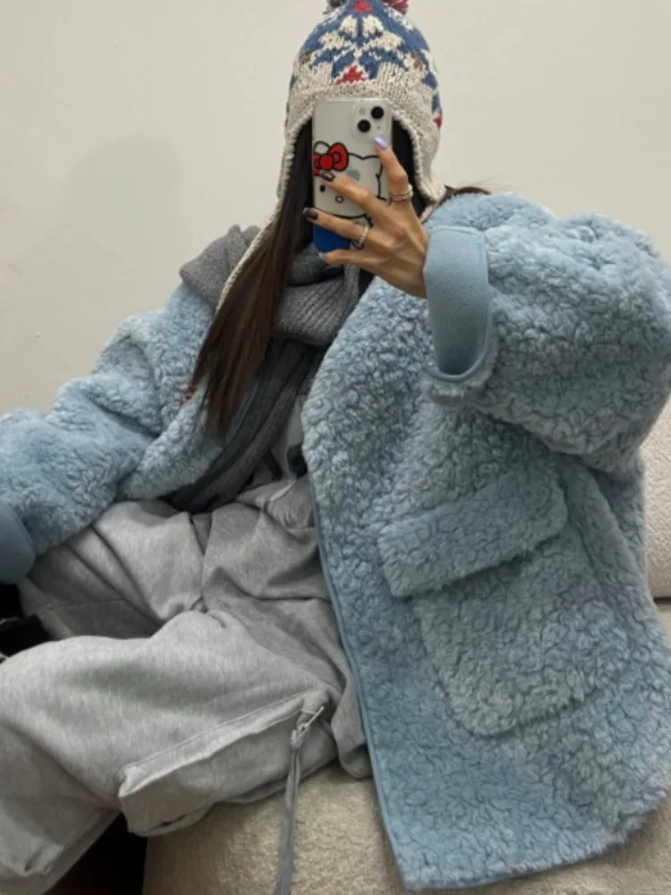 Abrigo Retro Sle Thiened de piel de oveja para mujer, invierno, nuevo doble ket, Jaet de algodón versátil, piel cálida, cuero interminado