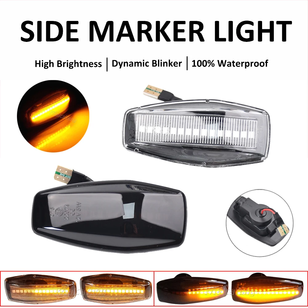 Lot De 2 Feux De Position Latéraux LED Dynamiques Lentille Fumée - Compatibles Hyundai I10 Getz Elantra Tucson KIA Rio Sedona