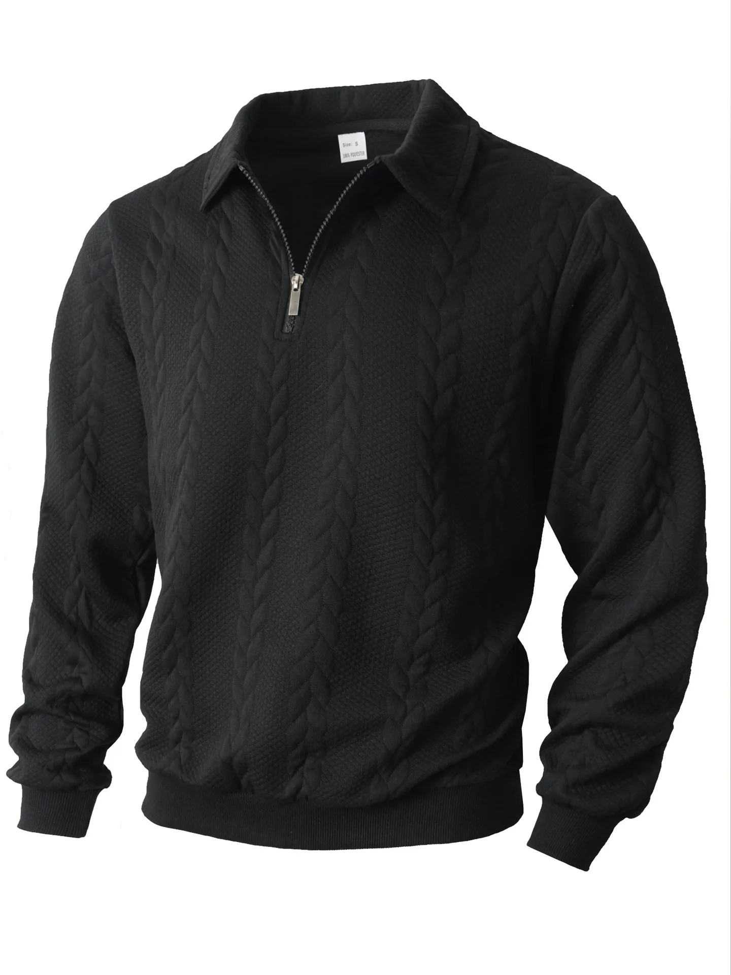 Mens Lapel Half Zip Sweatshirt Long Sleeve Cable Textured Pullover Relaxed Fit Tops For Daily Casual Autumn And Winter Dressing