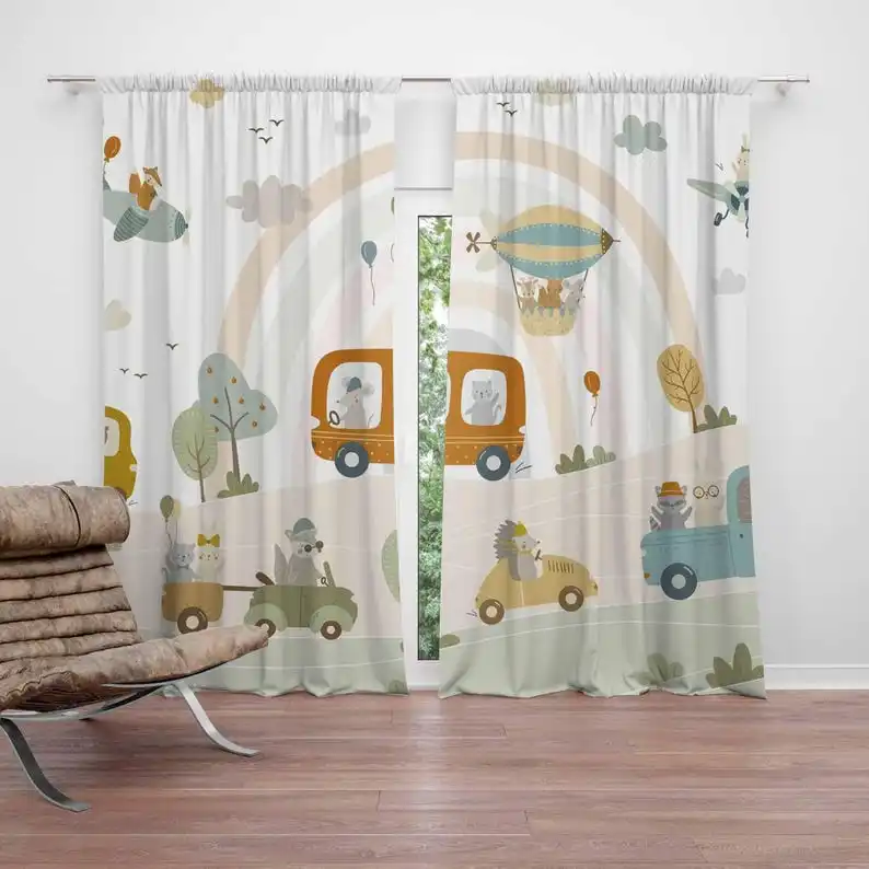 Car Kids Curtains Transportation Baby Boy Room Blackout Curtain Traffic Nursery Rainbow Baby Room Bedroom Curtains