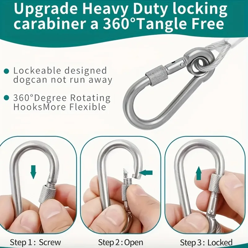 برأسين الكلب التعادل خارج مقود كابل حبل المباق مع مشبك معدني أسلاك الفولاذ مكافحة الصدأ التدريب طوق حزام الكلاب في الهواء الطلق #4