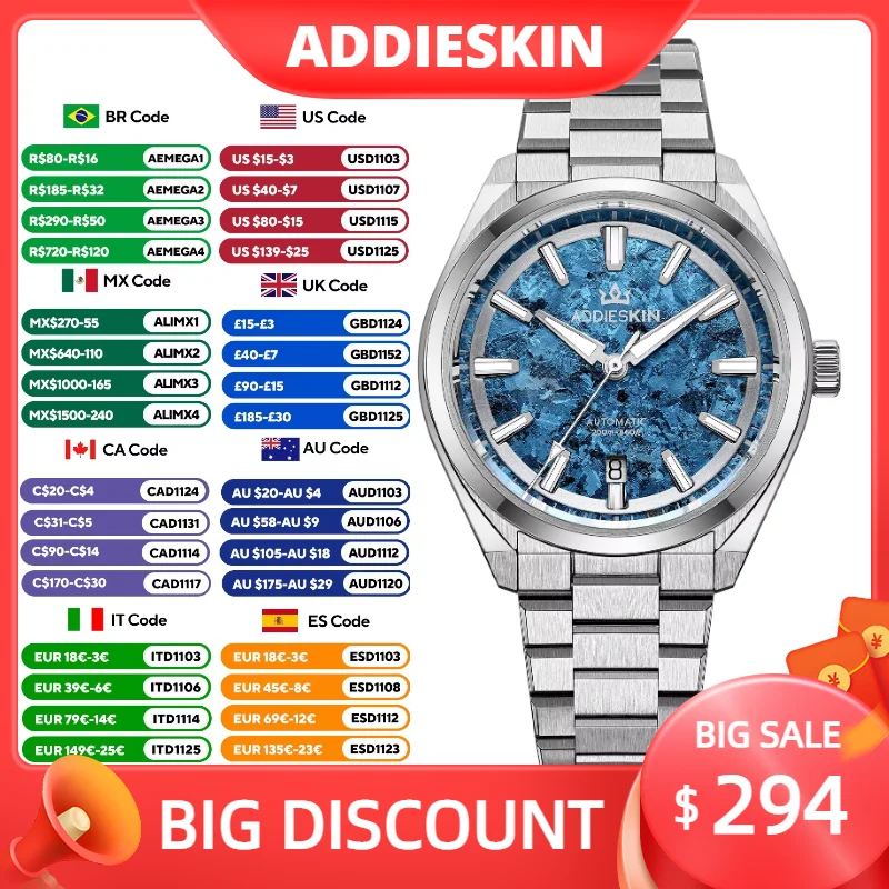 ADDIESKIN Super Luminous Japan Miyota9015 Men's Luxury Automatic Mechanical Watch 20Bar Waterproof Crystallized Titanium Watches