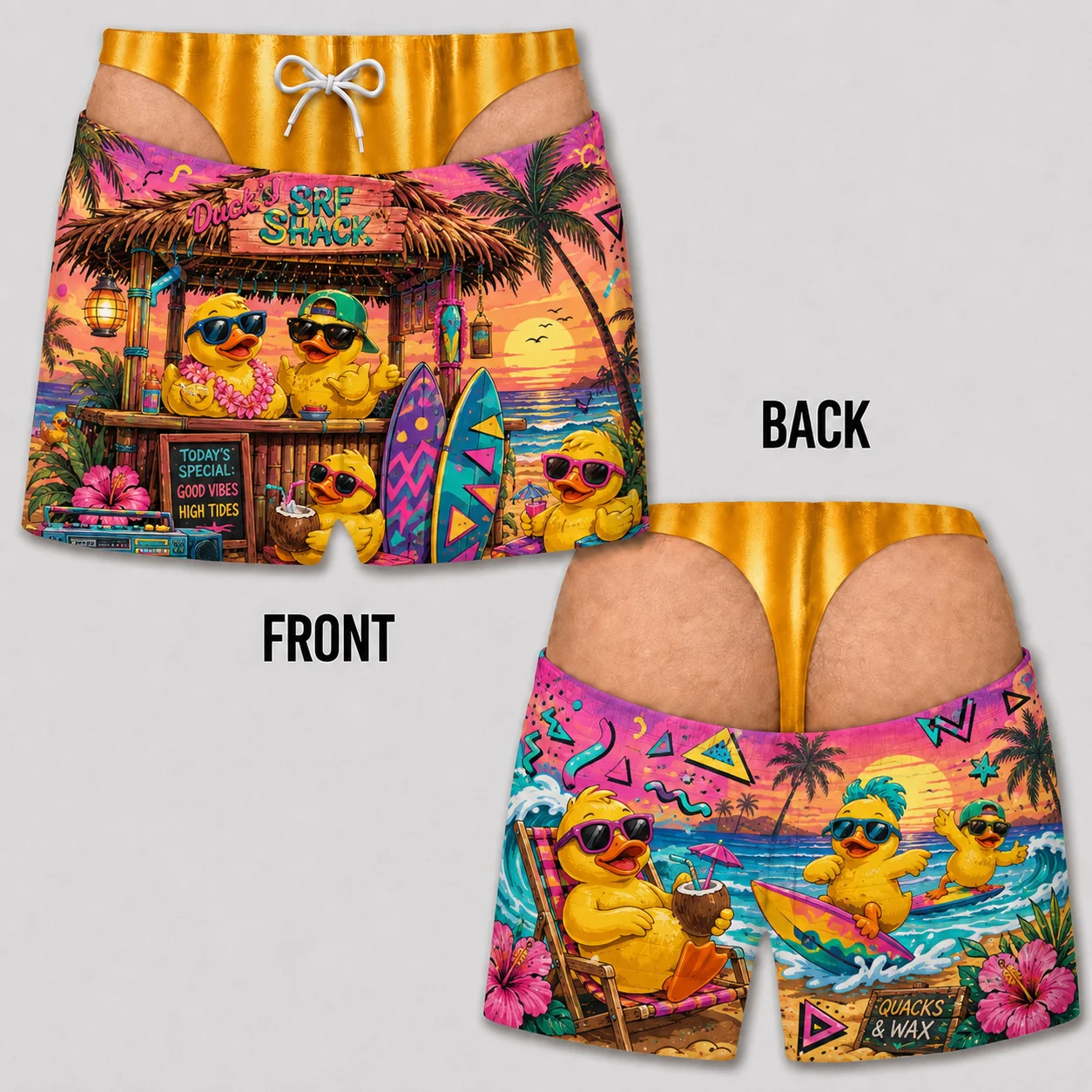 Mens Funny Fake Butt Beach Duck Swim Shorts Quick Dry Lightweight Summer Board Shorts Tropical Vacation Beachwear Party Gift
