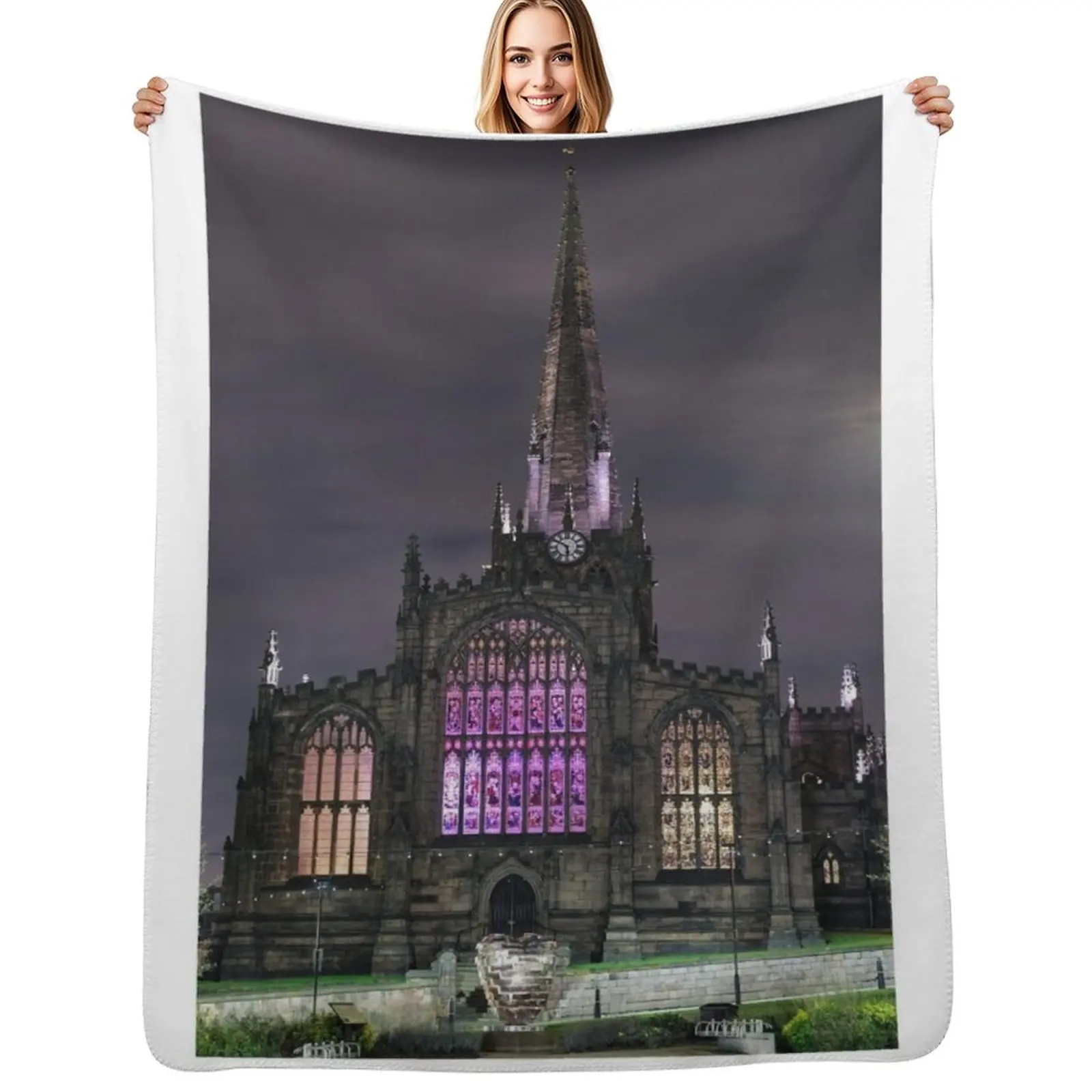 Rotherham Minster at night Throw Blanket Cozy Warm Blanket for Bed Room Decor