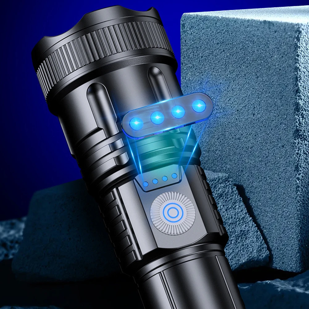 500LM Compact Camping ไฟฉายจอแสดงผล LED Camping ไฟฉายแบบพกพามือถือ Type C ชาร์จ USB สําหรับเดินป่าปีนเขา