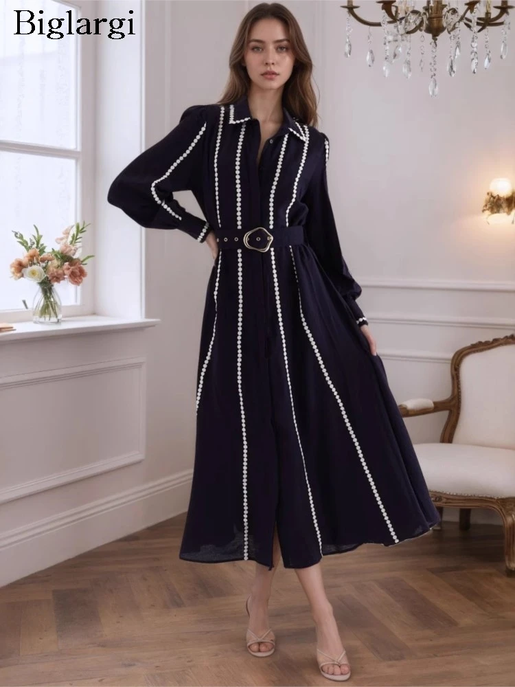 

Spring Autumn Shirts Dress Women Striped Print Fashion Ladies Shirts Dresses Casual Loose Ruffle Woman Dress