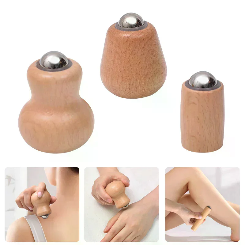 

Wooden Facial Massage Roller Iron Ball Massage Tools Mini Hand-Held Facial Massager Skin Care Tools Easy To Clean And Use