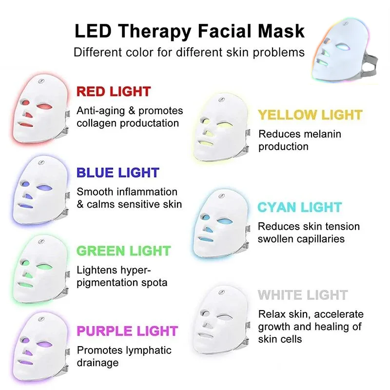 Mascarilla LED recargable para terapia de fotones, máscara antiacné, levantamiento en casa, 7 colores