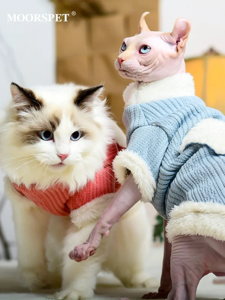 Sphinx Hairless Cat Clothes Autumn Winter Cat Cute Lamb Cashmere Thickened Warm Sweater Cotton Pet Coat  Clothing for Cats