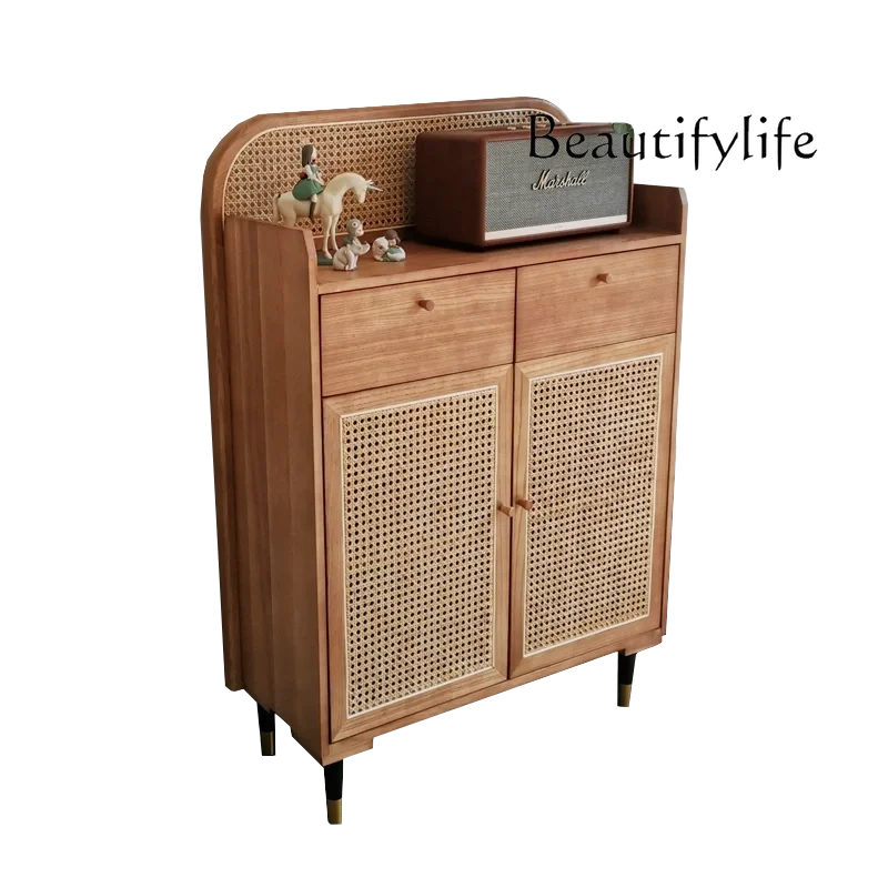 

Nordic rattan shoe cabinet Modern Japanese homestay household large-capacity solid wood porch cabinet