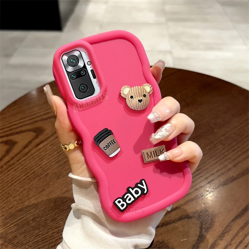 Note10s Cute 3d Bear Candy Cartoon Wavy Silicone Case On For Xiaomi Redmi Note 10 Pro 10s 4g 11 11s 9 9s 8 Soft Cover 10a 10c 9c