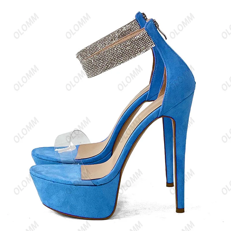 Olomm اليدوية المرأة الصيف صنادل أرضية مثير الخنجر الكعوب جولة تو لطيفة الوردي مساء أحذية السيدات الولايات المتحدة حجم كبير 5-20