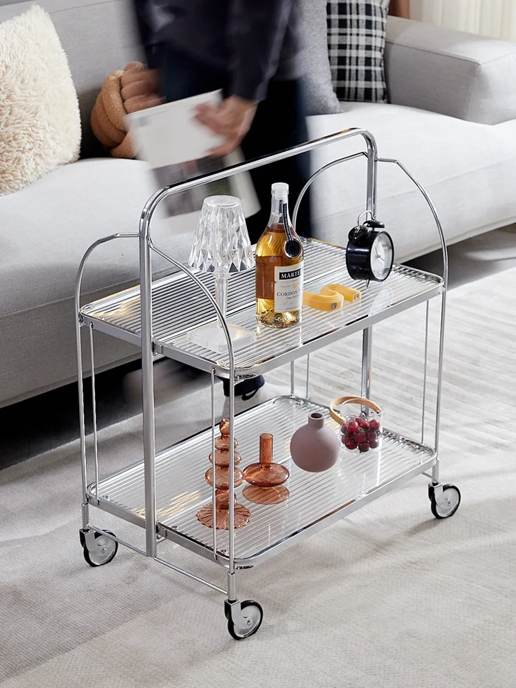 Second-hand foldable trolley, mobile sofa, shelf, glass small side, light luxury dining cart