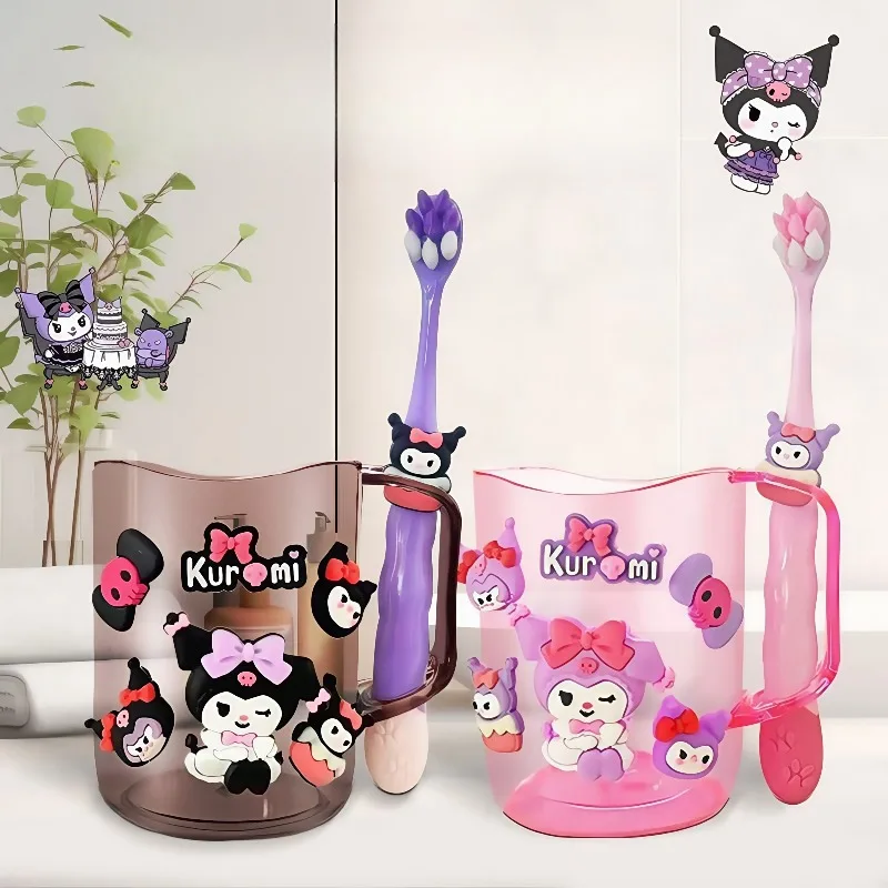 New kawaii Hello kitty children's mouthwash cup kuromi teeth jar brush cup My melody toothbrush holder Children's wash cup set