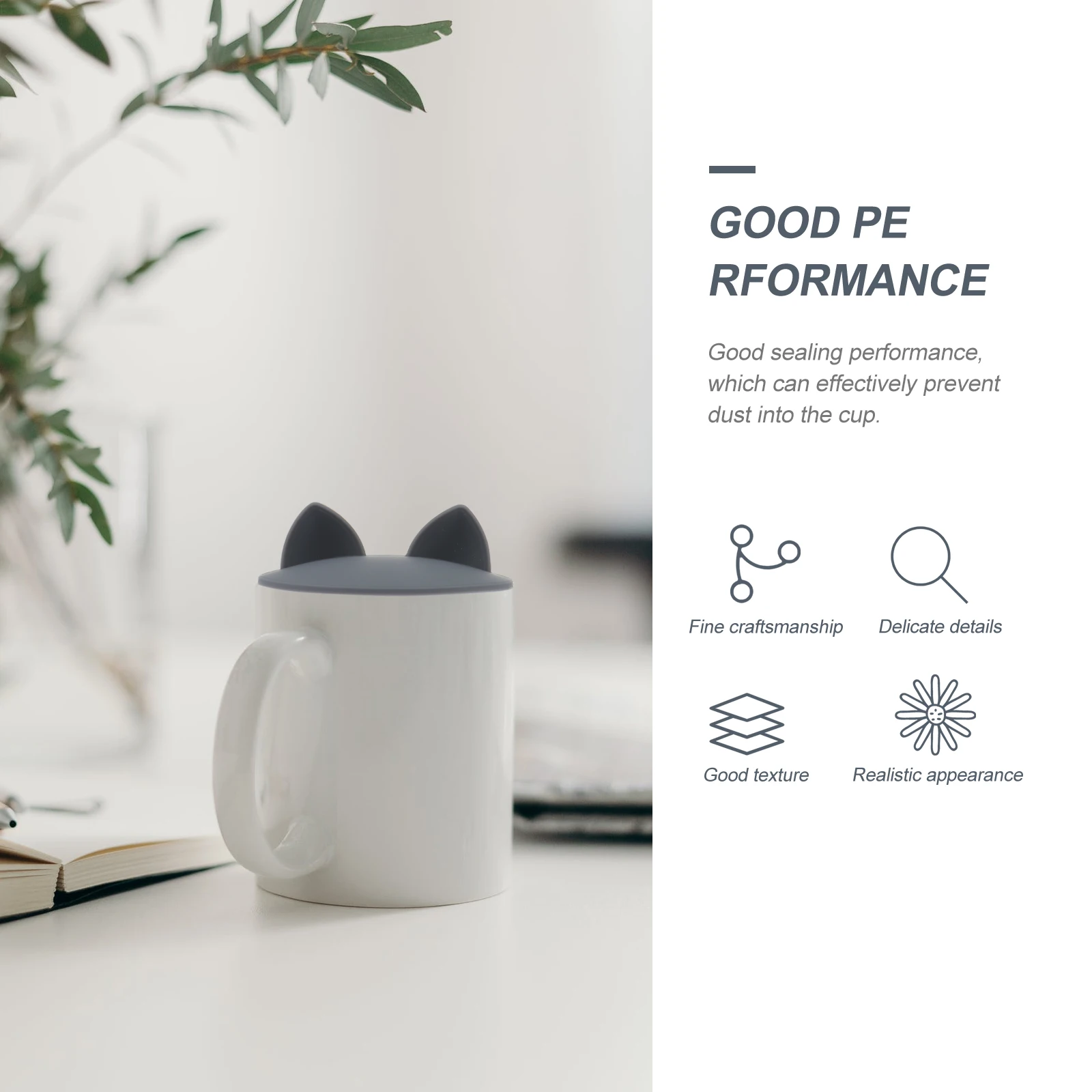 

3Pcs Creative Cat Ear Silicone Cup Lids Leakproof Dustproof Mug Cover for Most Cups Grey Home Cup Cover Mug Lid