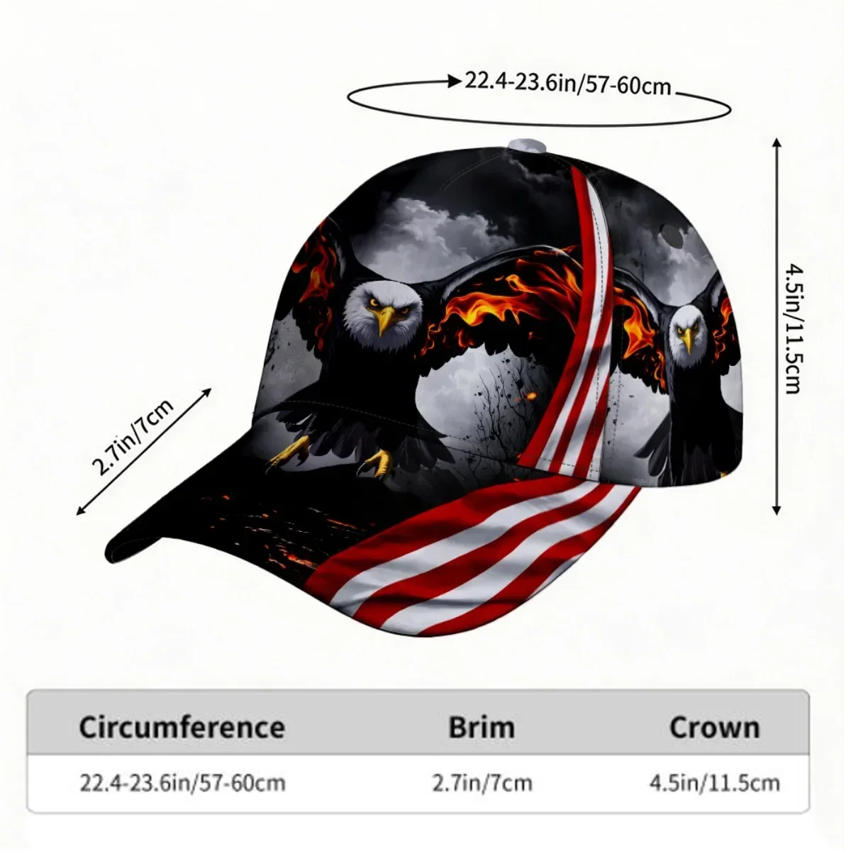 Customization Hats Vintage Flame Eagle Baseball Cap With 3D Eagle Print & Retro Flame Design - Lightweight Foldable Suitable